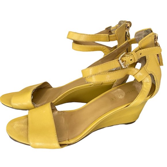 Nine West Leather Small Wedge Heel Sandals - Mustard - Picture 1 of 3